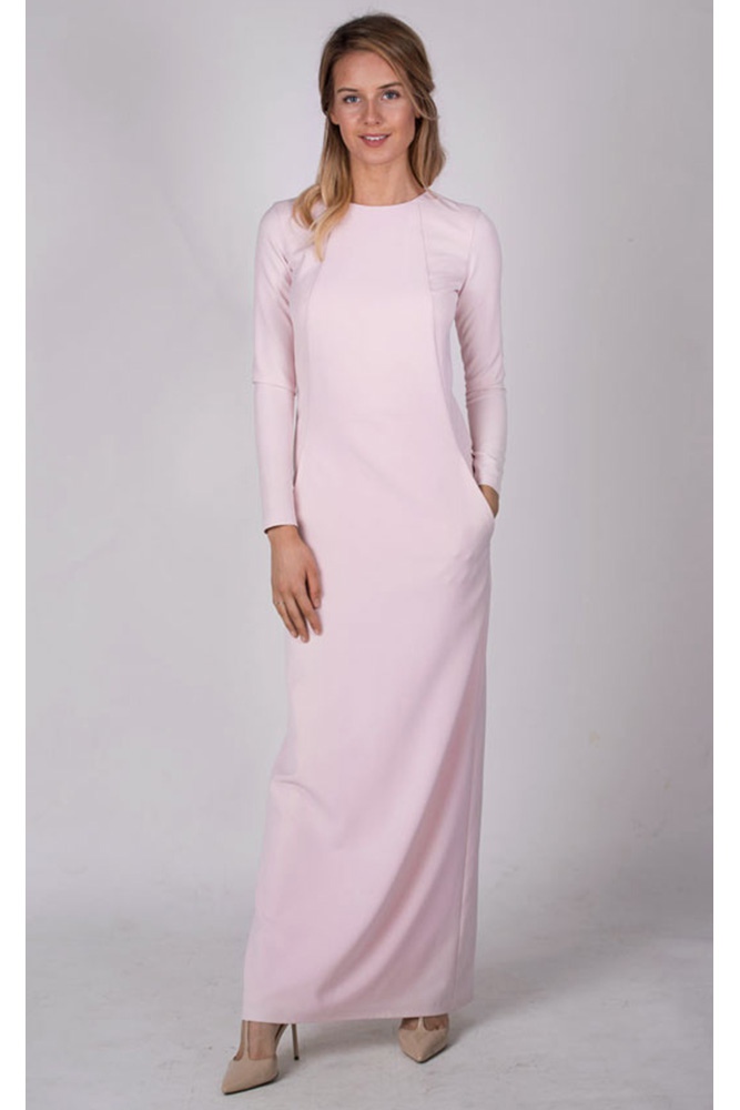 Элегантное розовое платье с рукавами