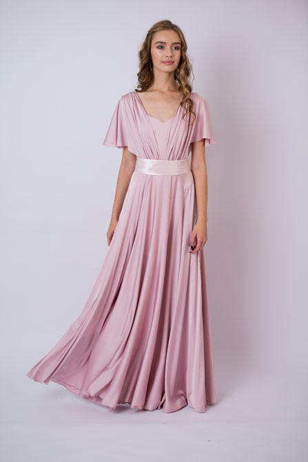 Розовое атласное платье в пол Дайна