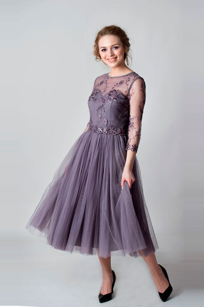 Платье элегантное серо-лиловое