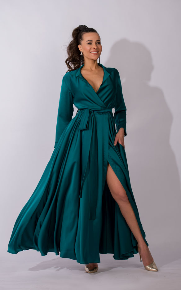 Зеленое платье - халат Инди